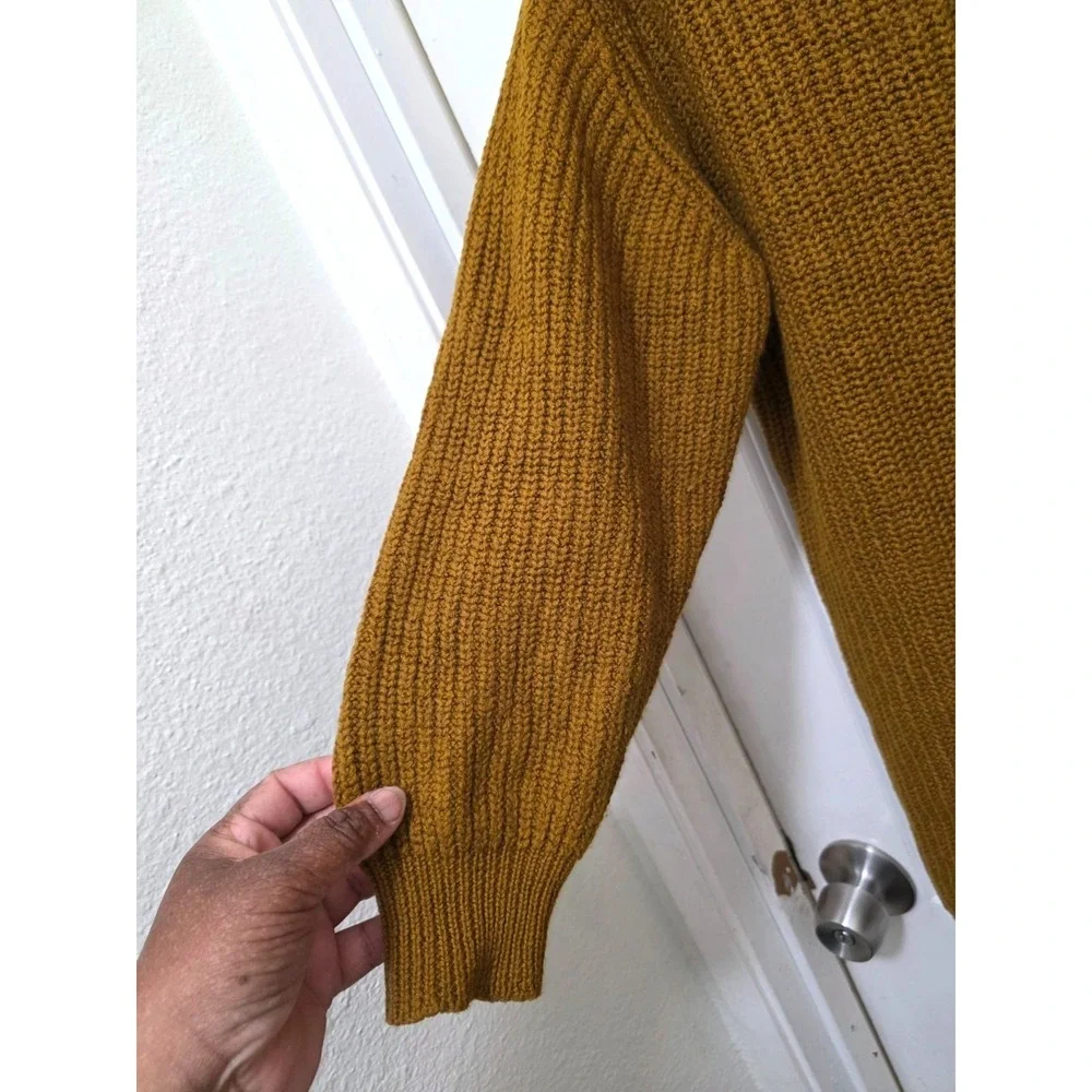 Wilfred S Mustard Yellow Ribbed Knit Turtleneck 100% Merino Wool Sweater Made In